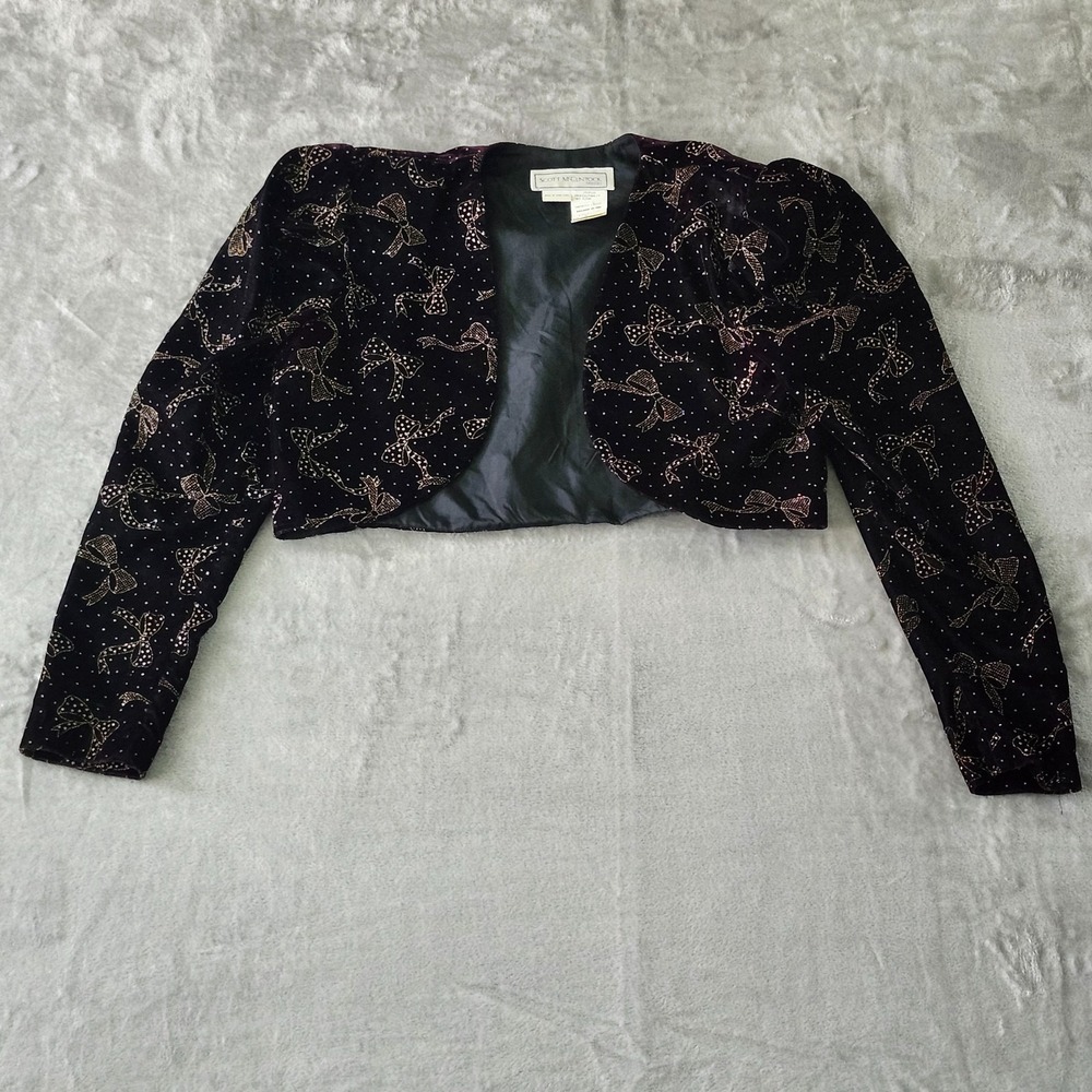 Vintage Scott McClintock Velvet Bolero Jacket Size 6 Black Cropped Formal Gothic